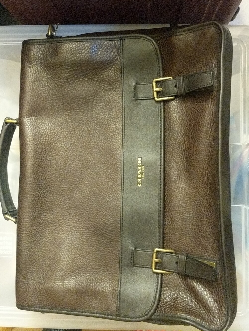 COACH Brown Leather Men's Briefcase with Brass Accents